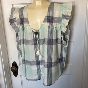 Wrangler Retro Western Plaid Butterfly Sleeve Blouse Plus size XXL or 2X